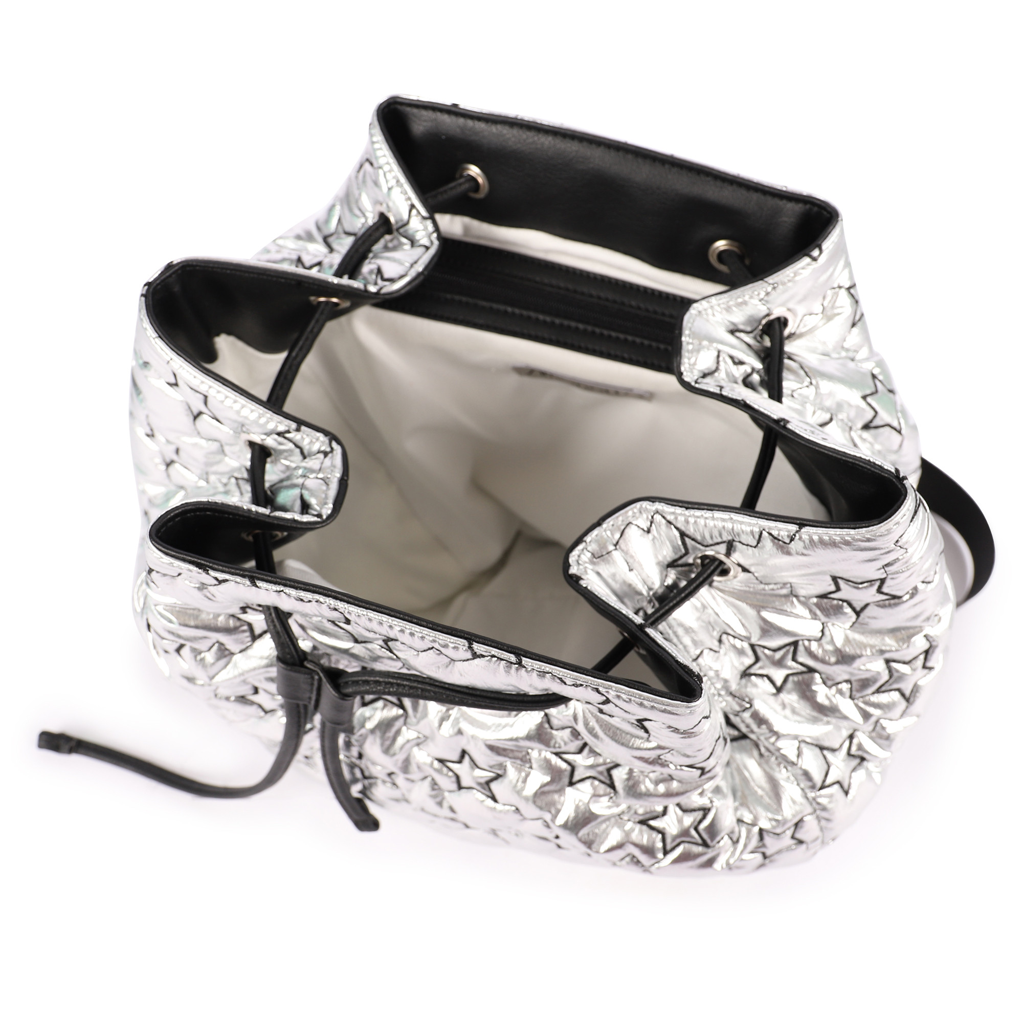 silver quilted backpack