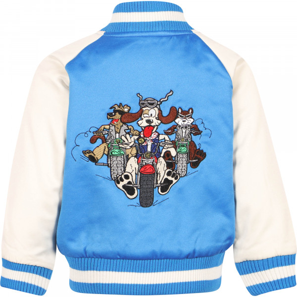 Doggy Rider Varsity Jacket in Blue and White