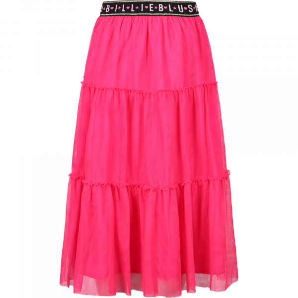 Logo Elastic Belt Long Mesh Skirt in Pink