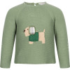 Doggy Applique Knit Top and Checkered Shorts Set in Green and White