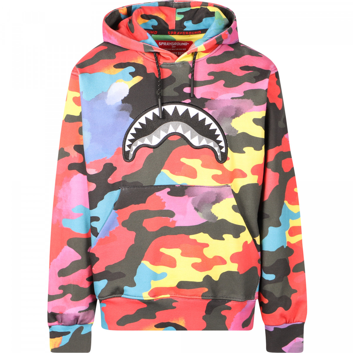 Sprayground Camo Print Colorful Logo Hoodie —