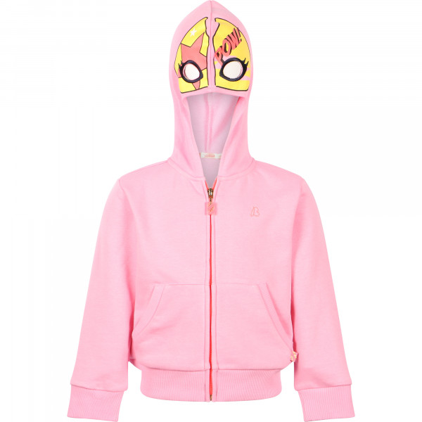 Comic Print Hood Zipped Hoodie in Pink