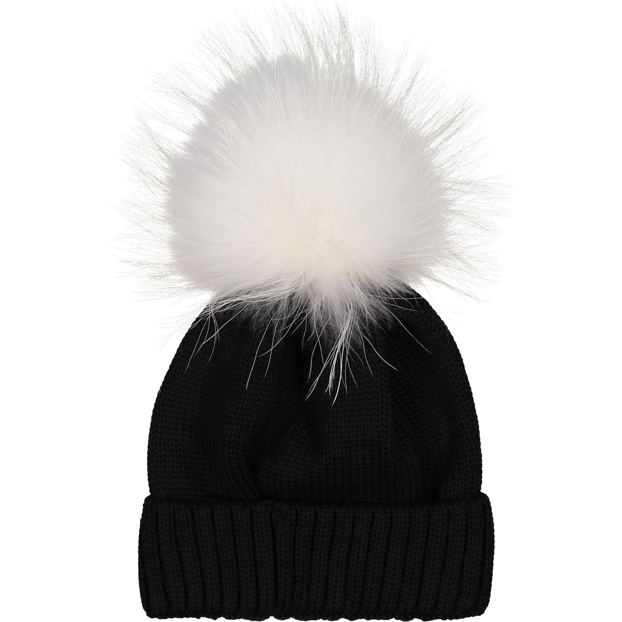 black and white pom pom hat