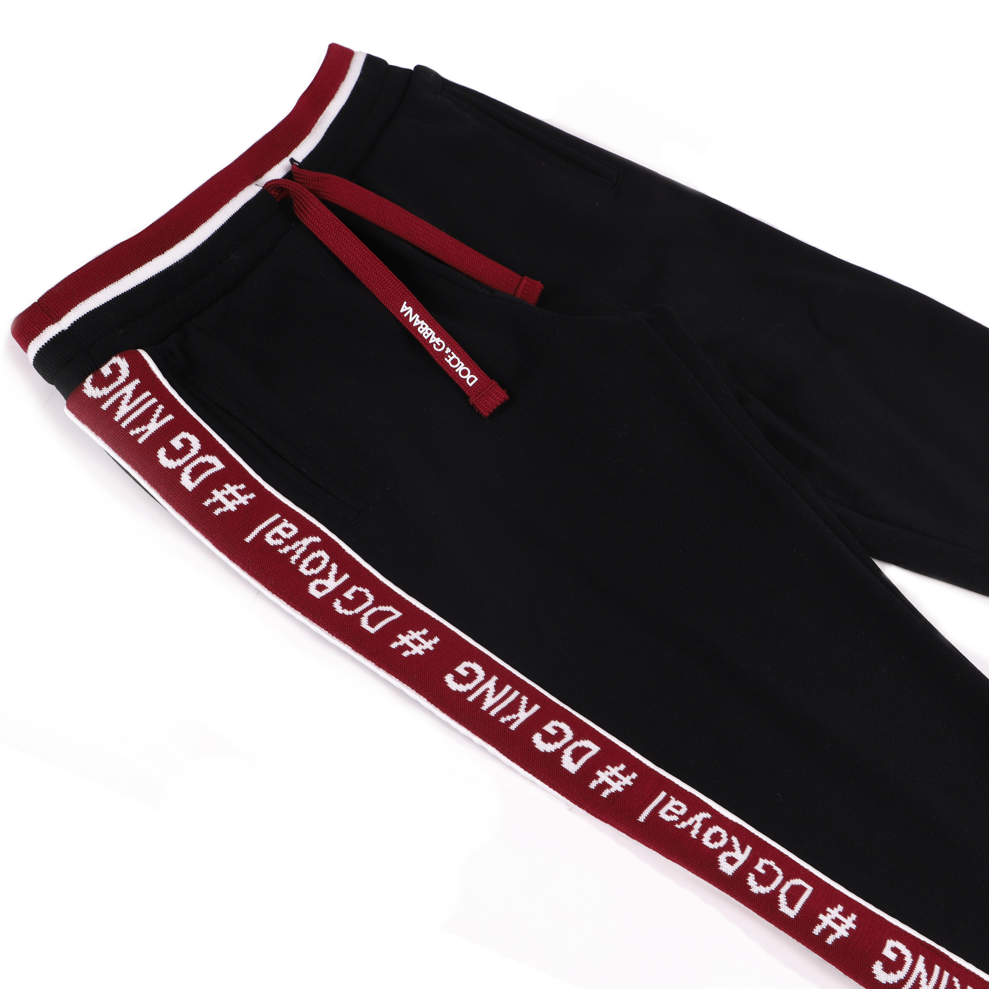 Dolce & Gabbana Boy Racing Stripe Tracksuit Pants in Black