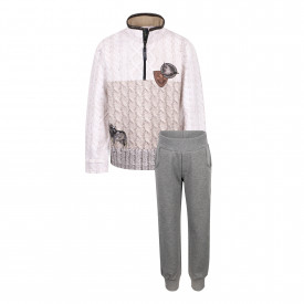 Logo Patches Half Zip Sweatshirt and Track Pants in Grey and Beige
