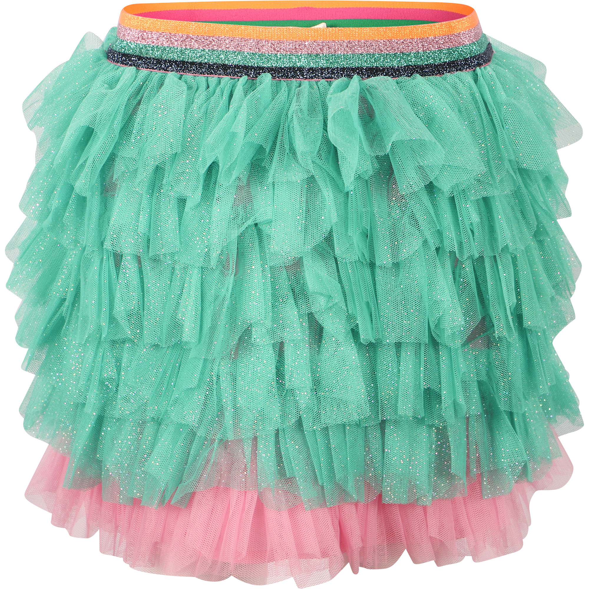 Billieblush Glittery Tiered Tulle Skirt in Green and Pink