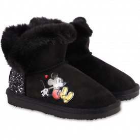 Mickey Mouse Ankle Boots with Rhinestones Detailing in Black