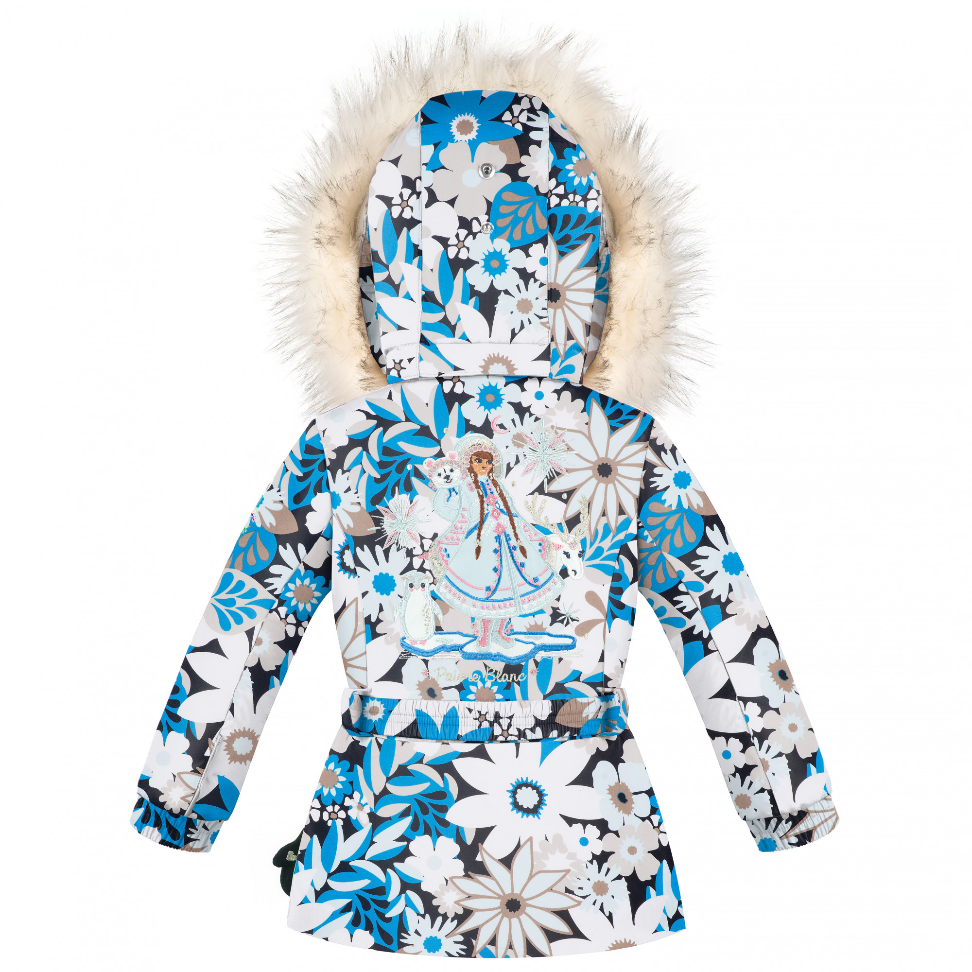 Poivre Blanc Northern Princess Embroidery Floral Ski Jacket in Blue