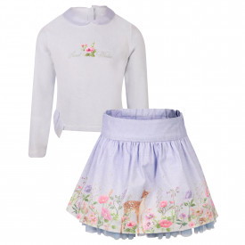 Sweet Winter Skirt and Blouse Set with Bows Detailing in Light Blue