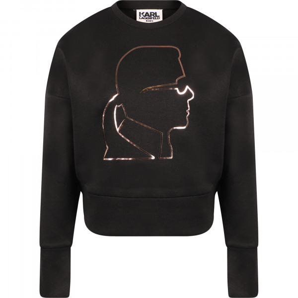 Karl Shiny Print Cropped Logo Sweatshirt in Black