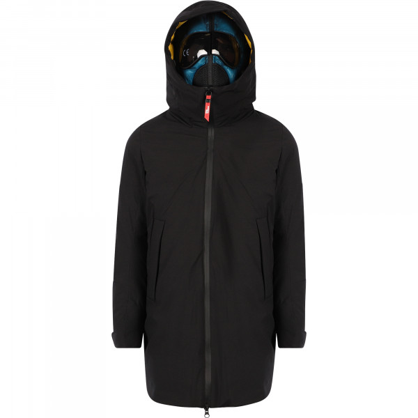 Long Ski Jacket with Built-In Lenses in Black and Turquoise