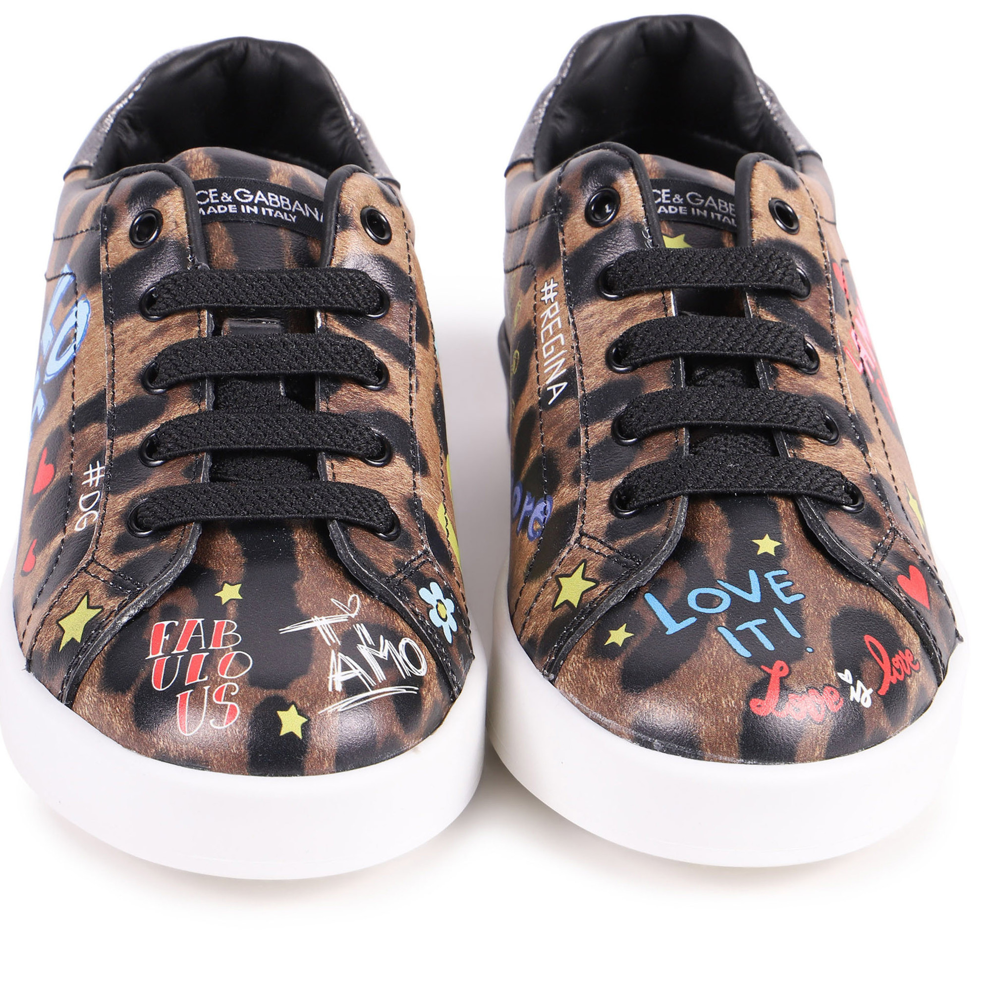 Dolce &amp; Gabbana Girls Lace Up Leopard Print Graffiti