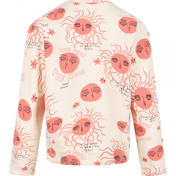 Moon and Sun Long-Sleeved T-Shirt in White and Pink