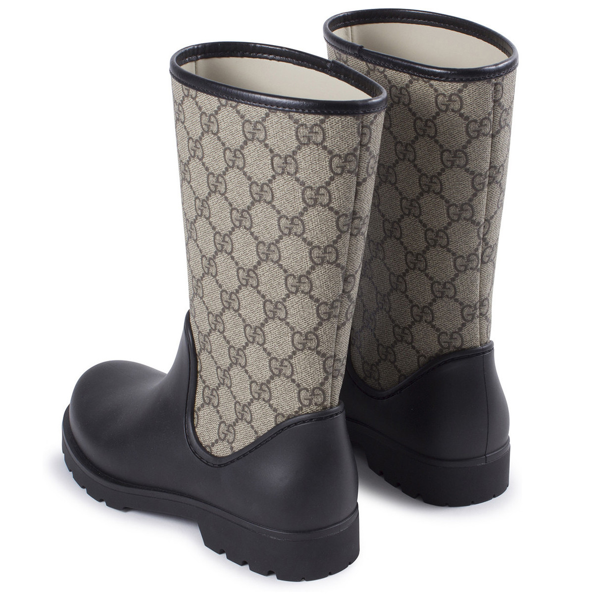 Gucci Rain Boots in Black and Beige with "GG" Logos for Girls