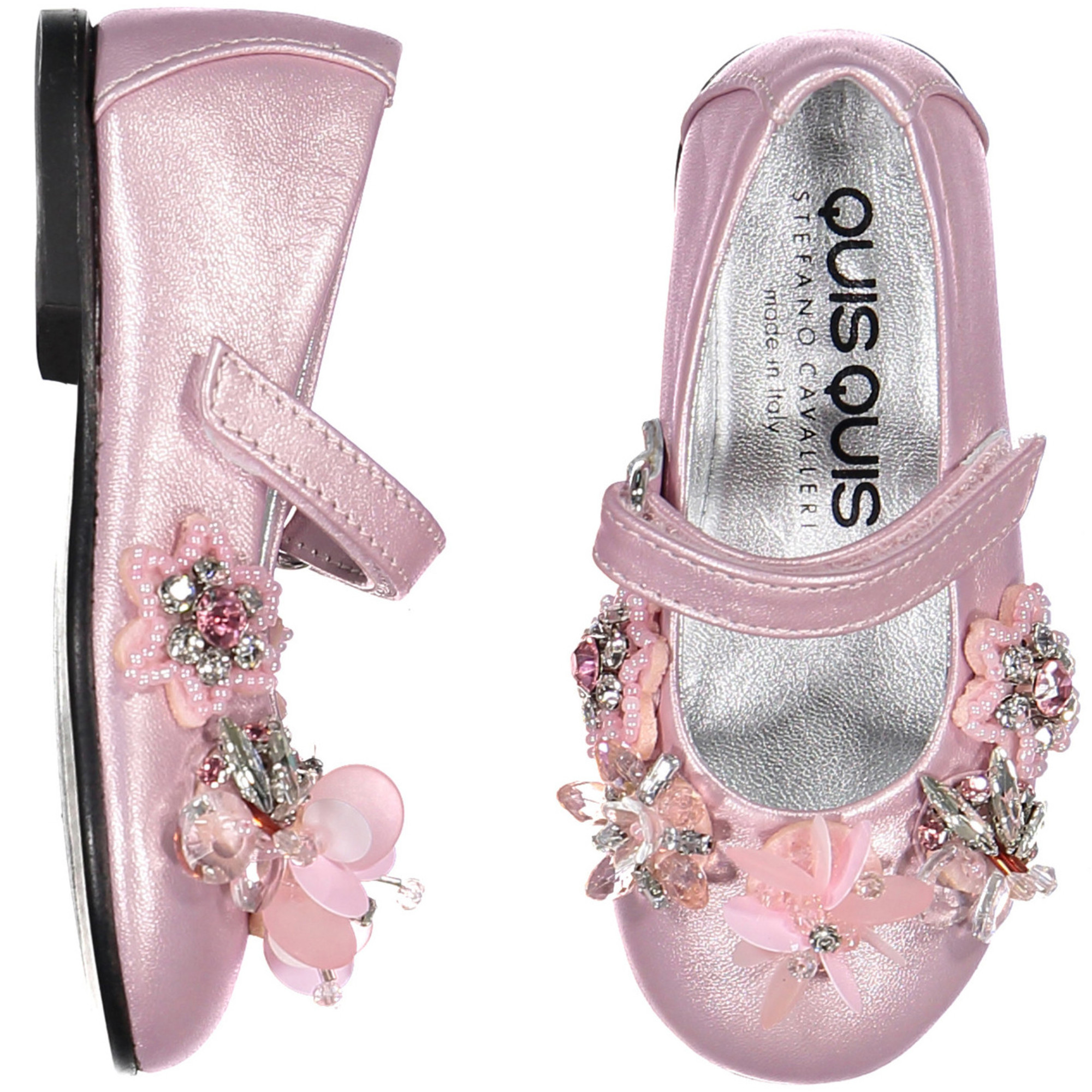 Quis Quis Pink Ballerinas with Crystal Embellishments for