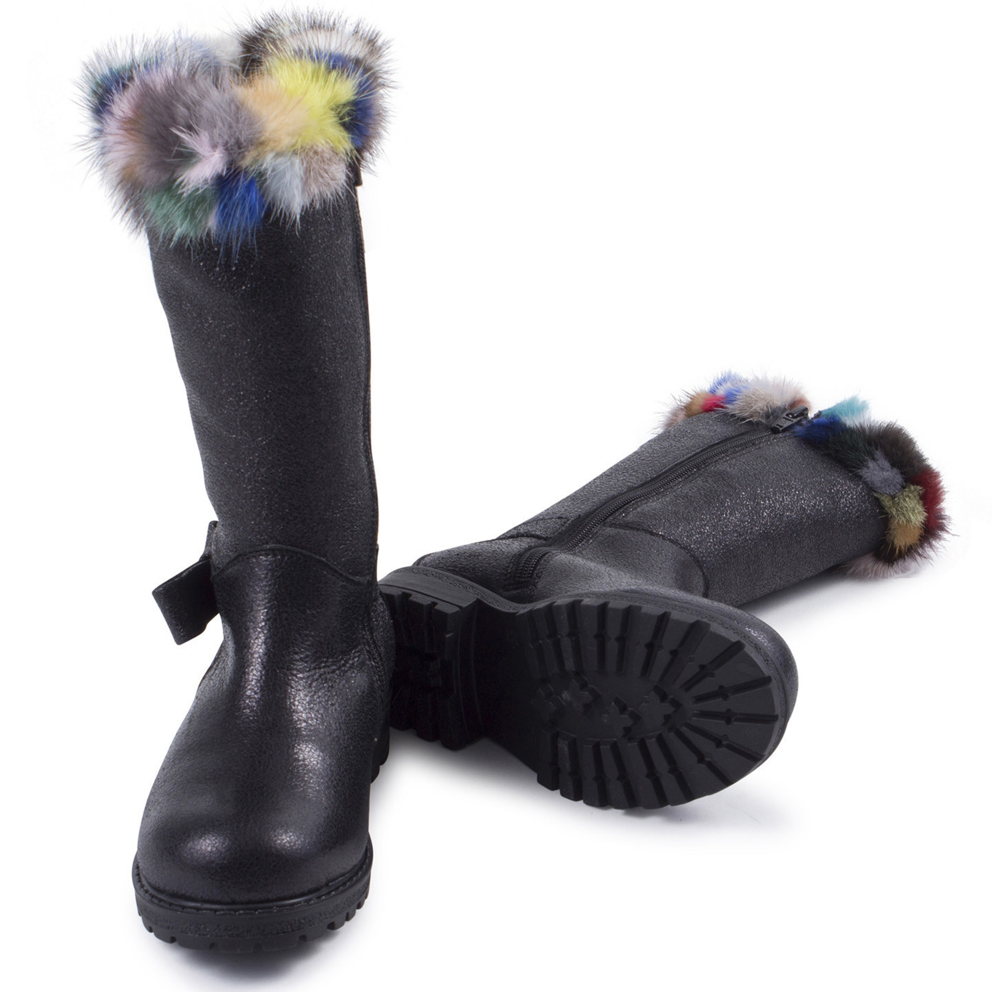 girls black fur lined boots