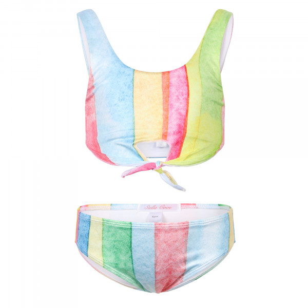 Knot Detailing Striped Bikini in Pastel Rainbow