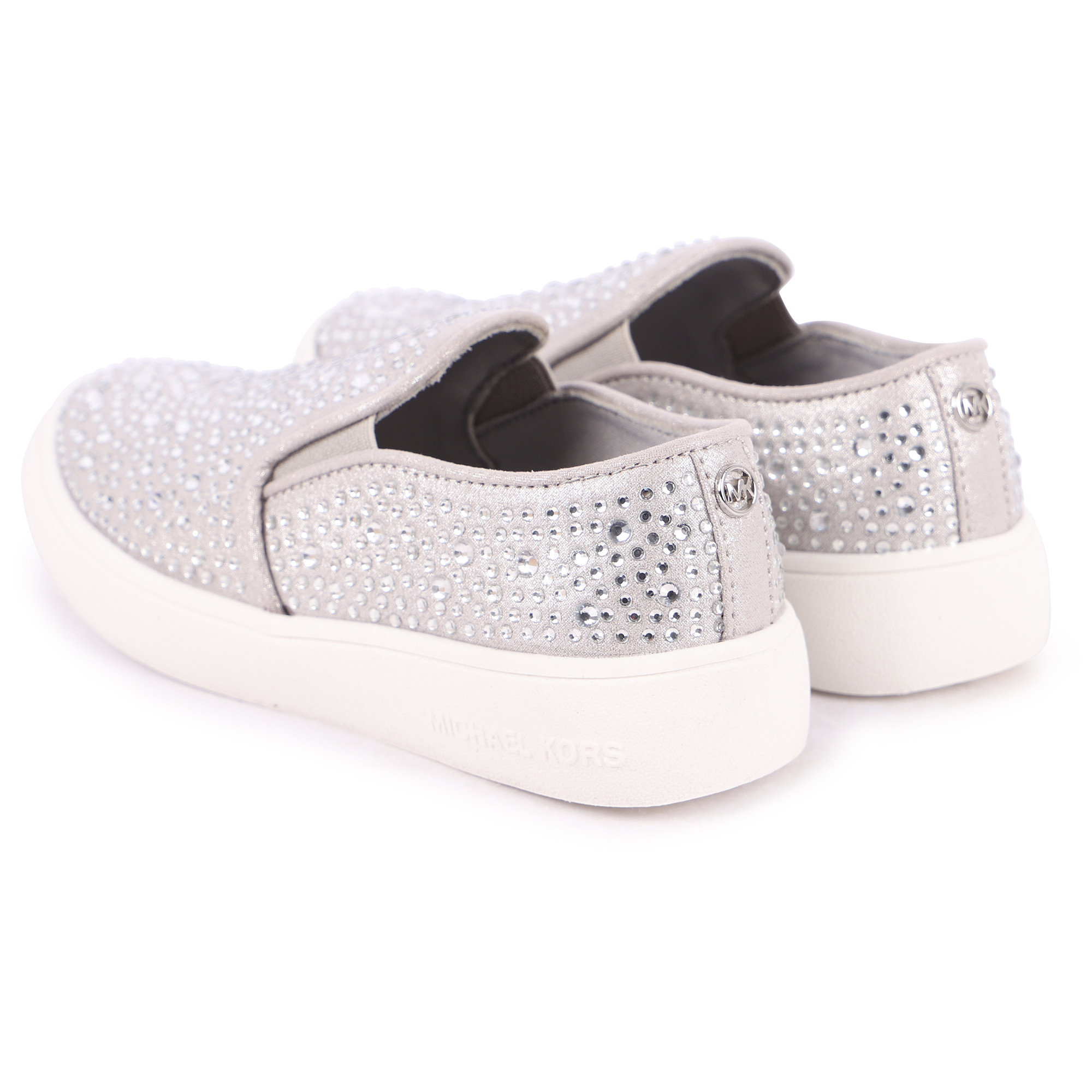 MICHAEL KORS Rhinestones All Over Logo SlipOn Sneakers in Silver