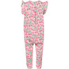 Cherries All Over Ruffled Flutter Sleeves Jumpsuit in White and Pink