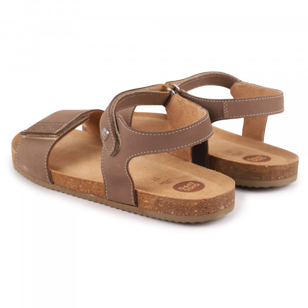 Velcro Straps Leather Sandals in Brown