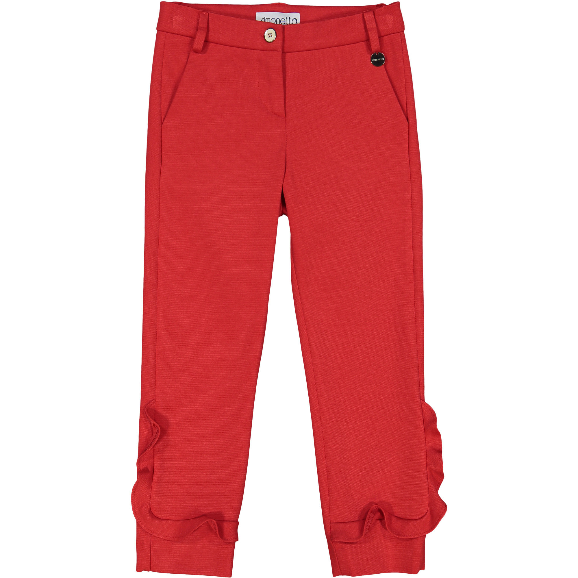 Girls Trousers in Red with Ruffle Detailing —