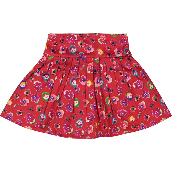Girls Floral Pleated Skirt in Red