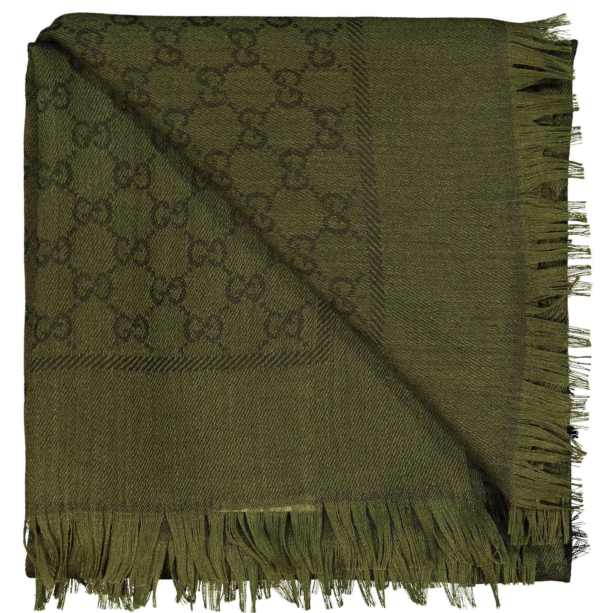 Gucci "GG" Wool Scarf in Dark Green —