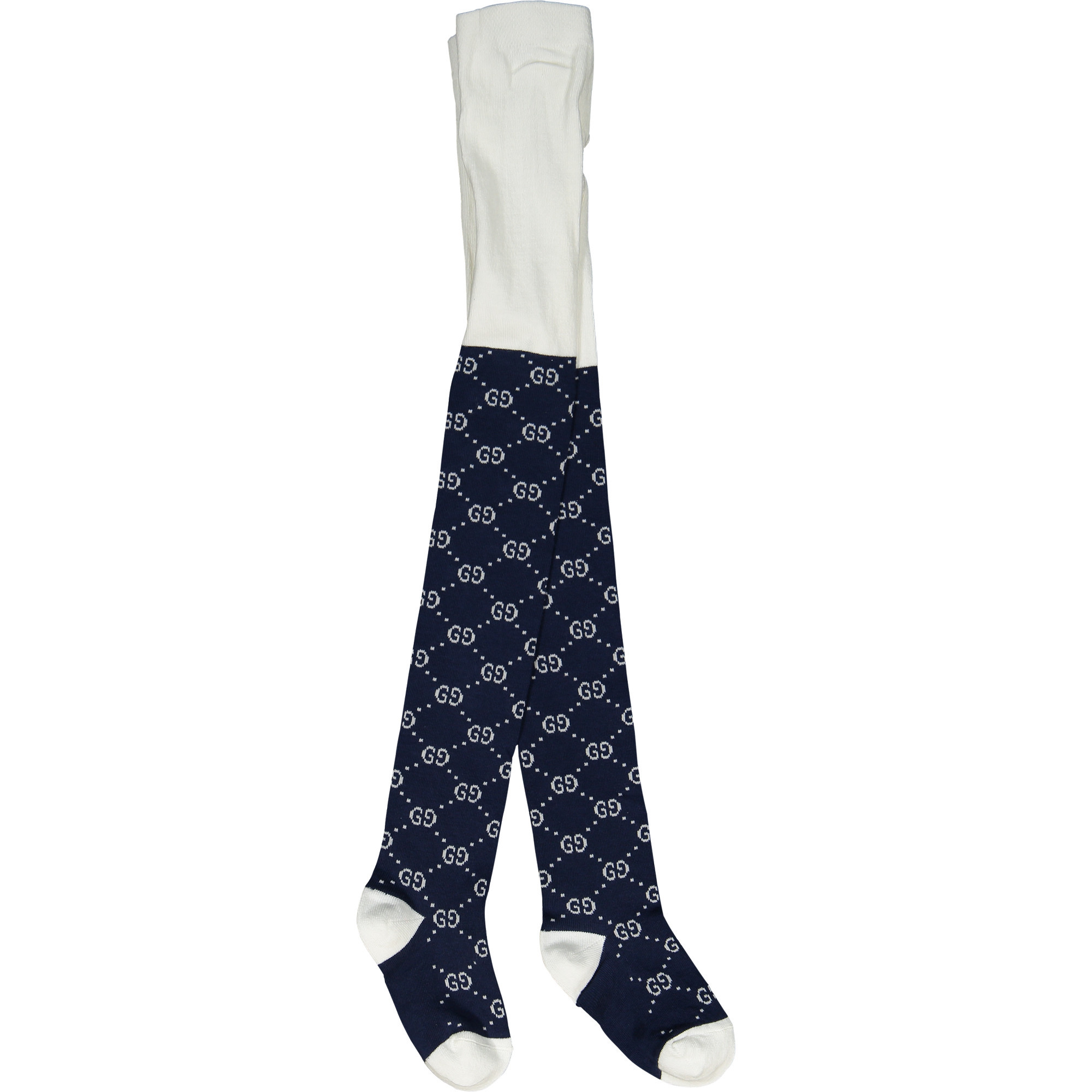 Gucci Girls "GG" Stockings in Navy and Ivory.