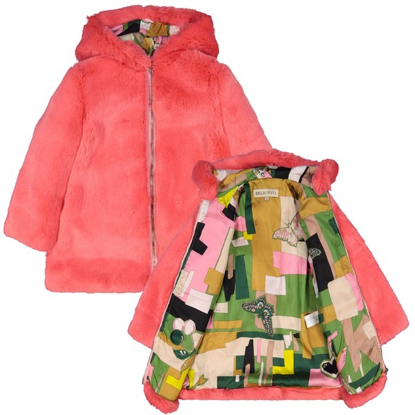 GIrls Faux Fur Hooded Jacket in Hot Pink