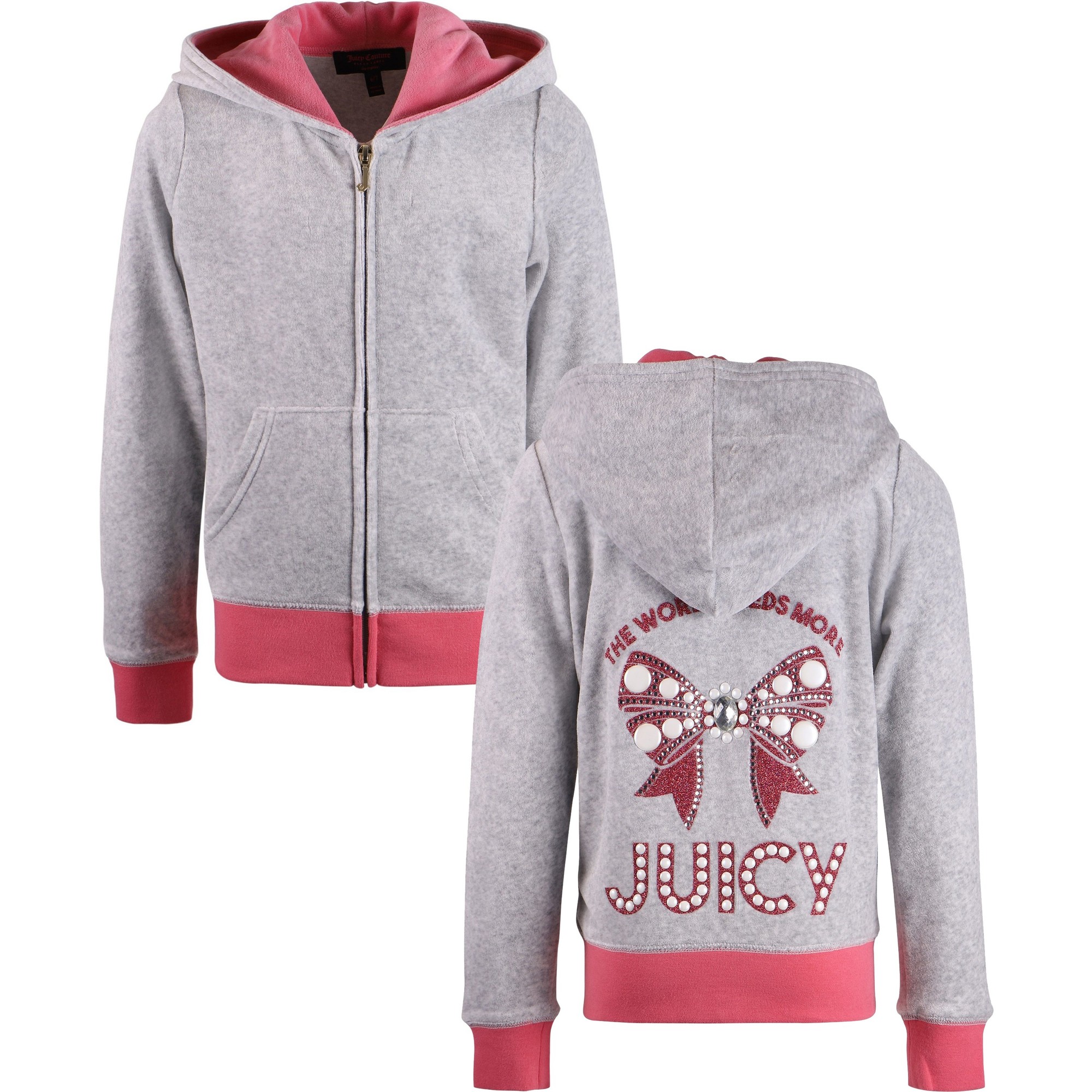 Juicy Couture Girls Pretty Bow Zip-Up Hoodie in Grey - BAMBINIFASHION.COM