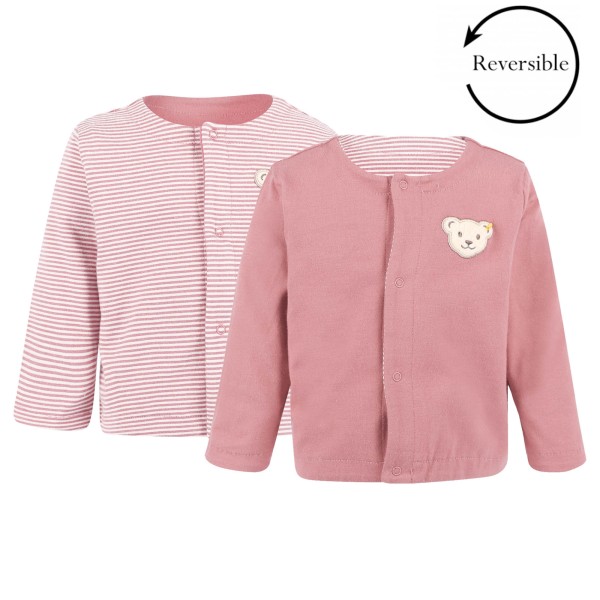 Logo Bear Reversible Cardigan in Light Pink and Striped White