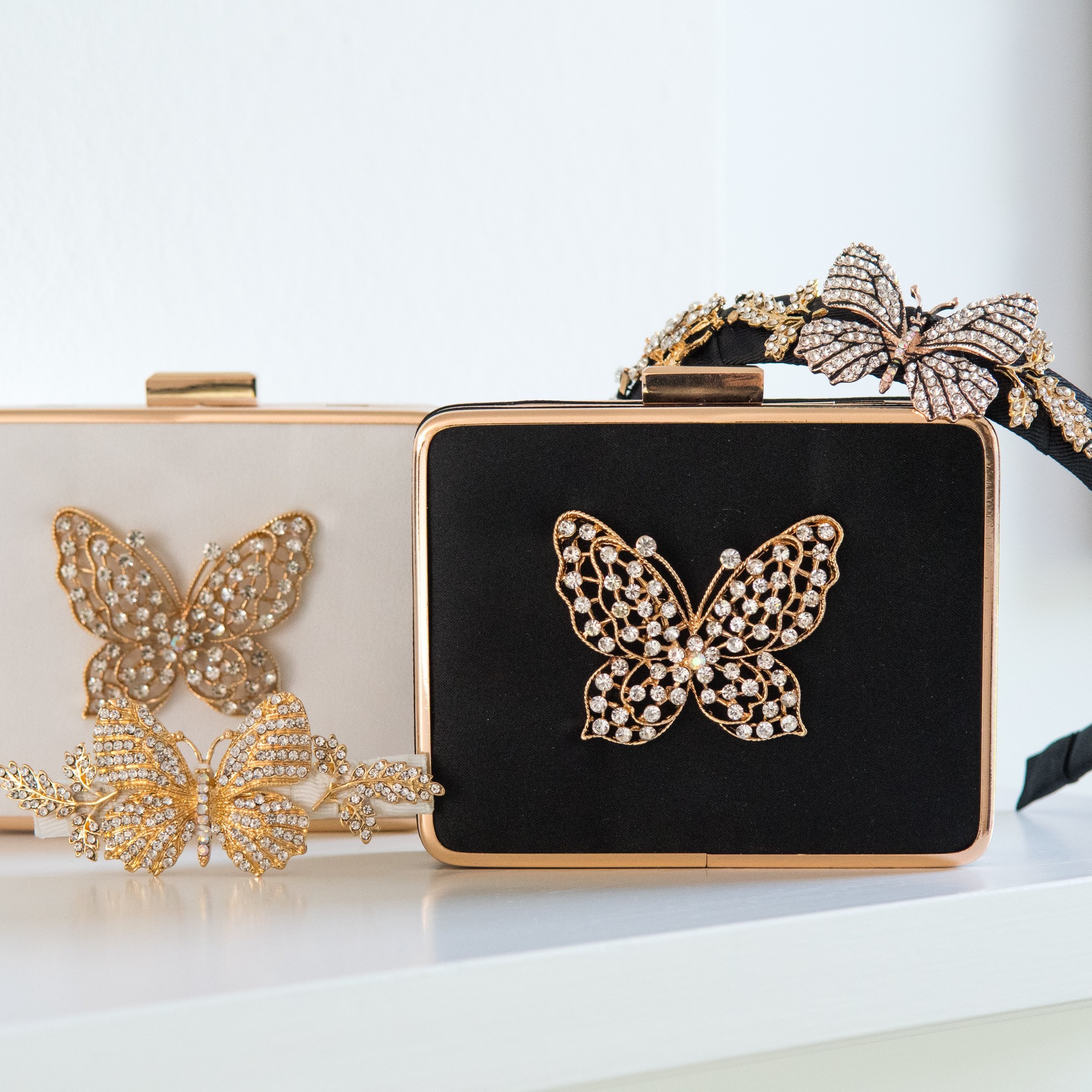 David Charles Girls White Crystal Butterfly Clutch —