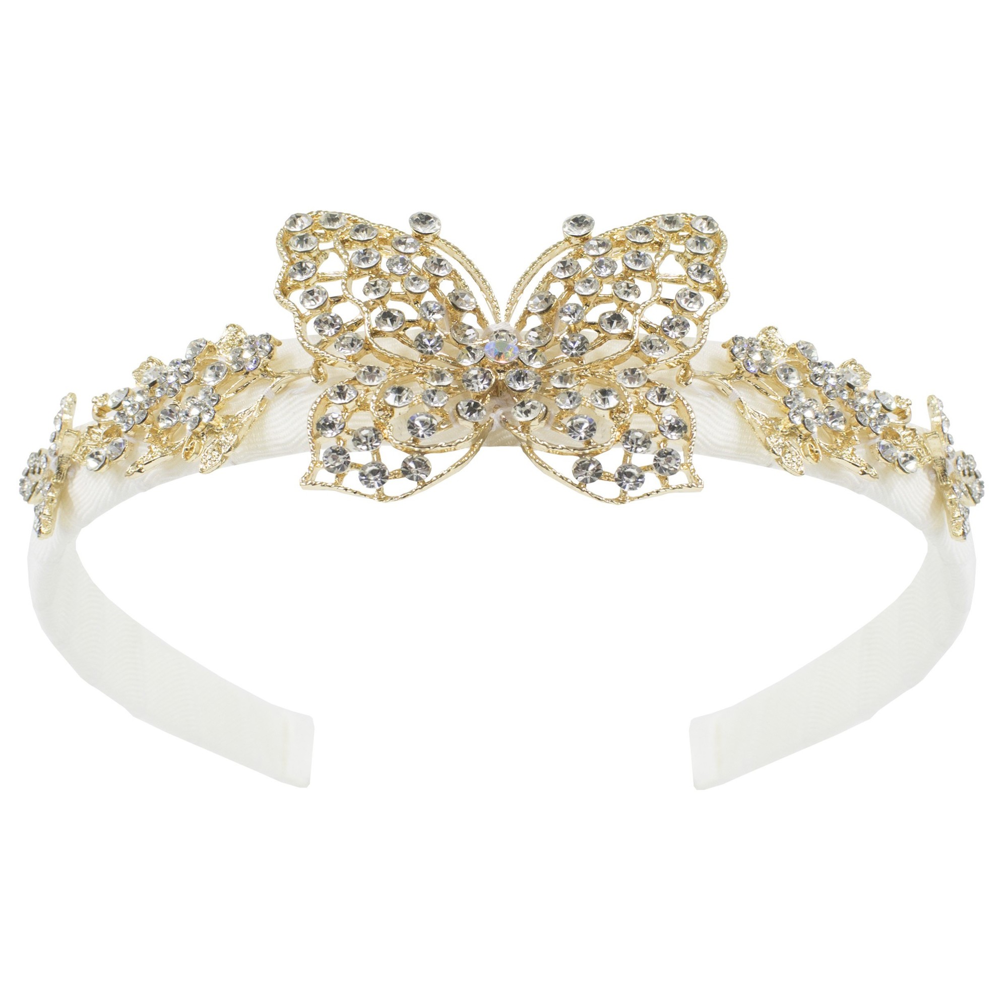 David Charles Girls Crystal Butterfly Headband in White