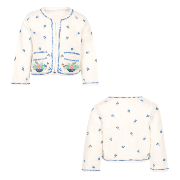 Floral Embroidery Baby Cardigan in White