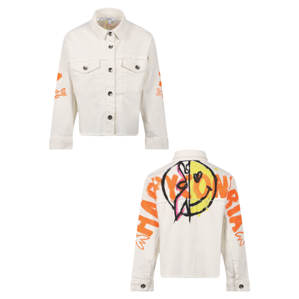 Smile Print Denim Jacket in White