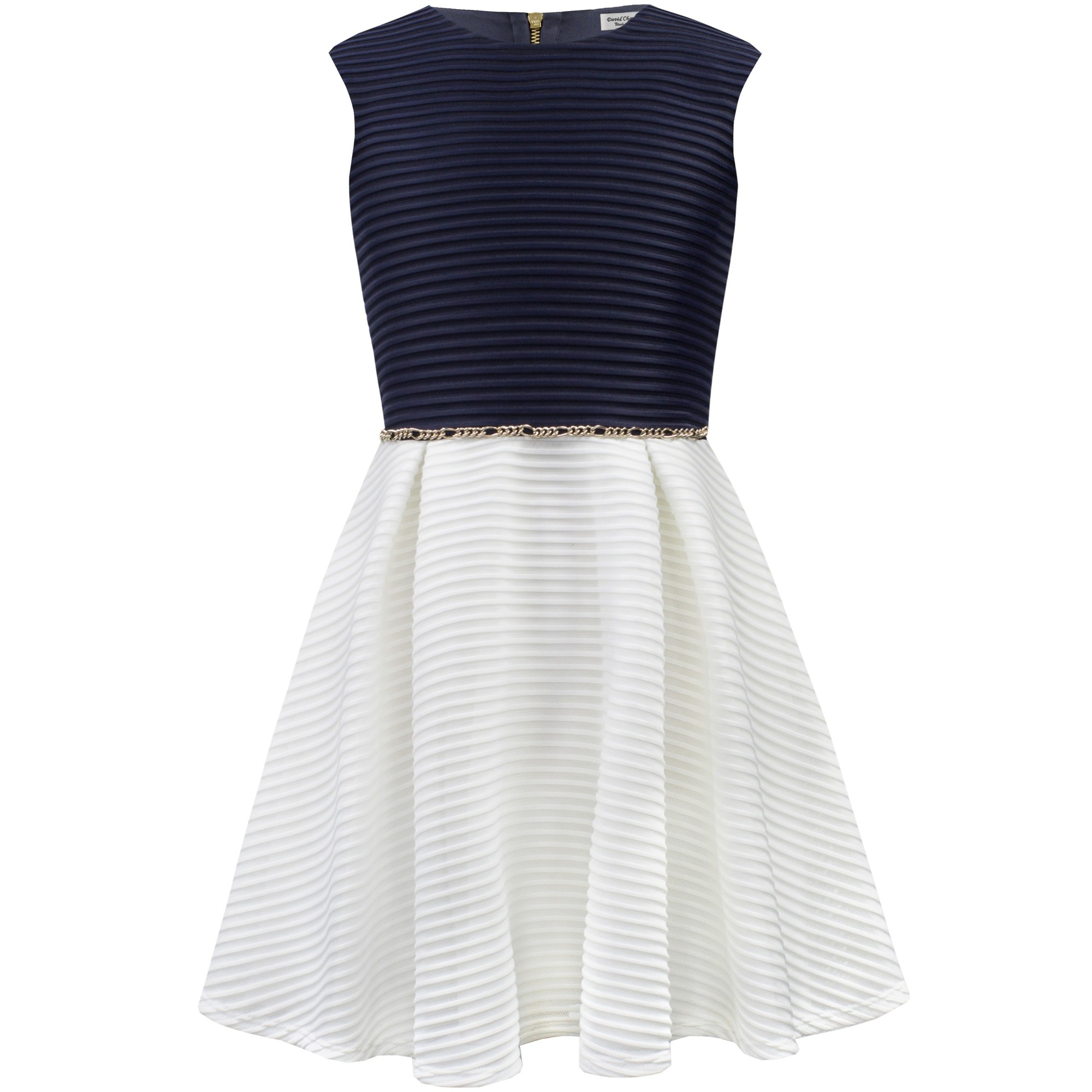 David Charles Girls Mesh Dress with Gold Chain Belt —