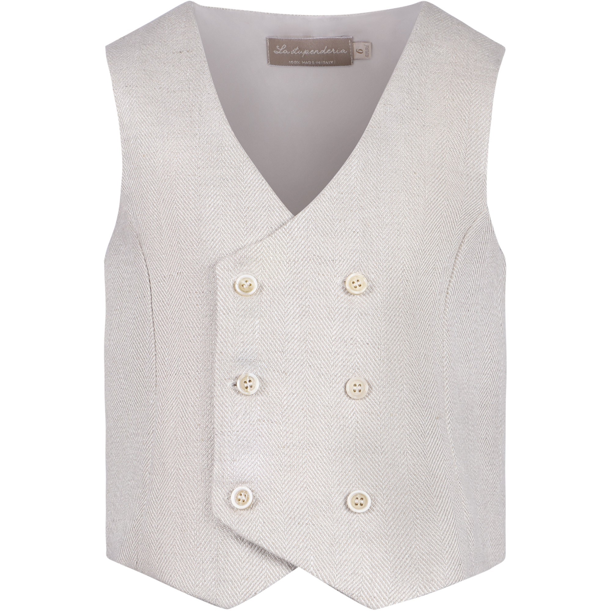La Stupenderia Boys Linen Waistcoat in Beige