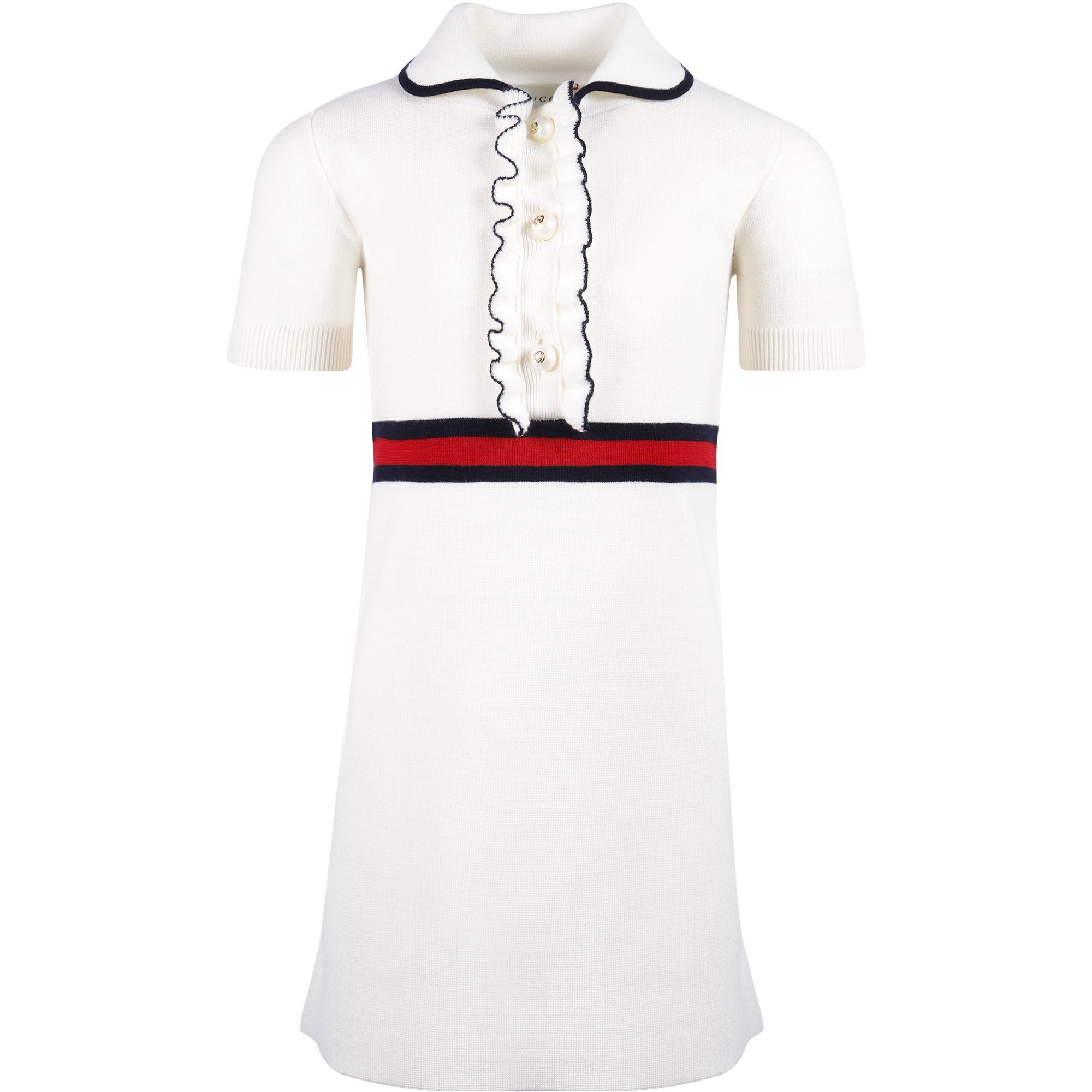 Gucci Girls Cream Knit Dress with Pearl Fancy Buttons