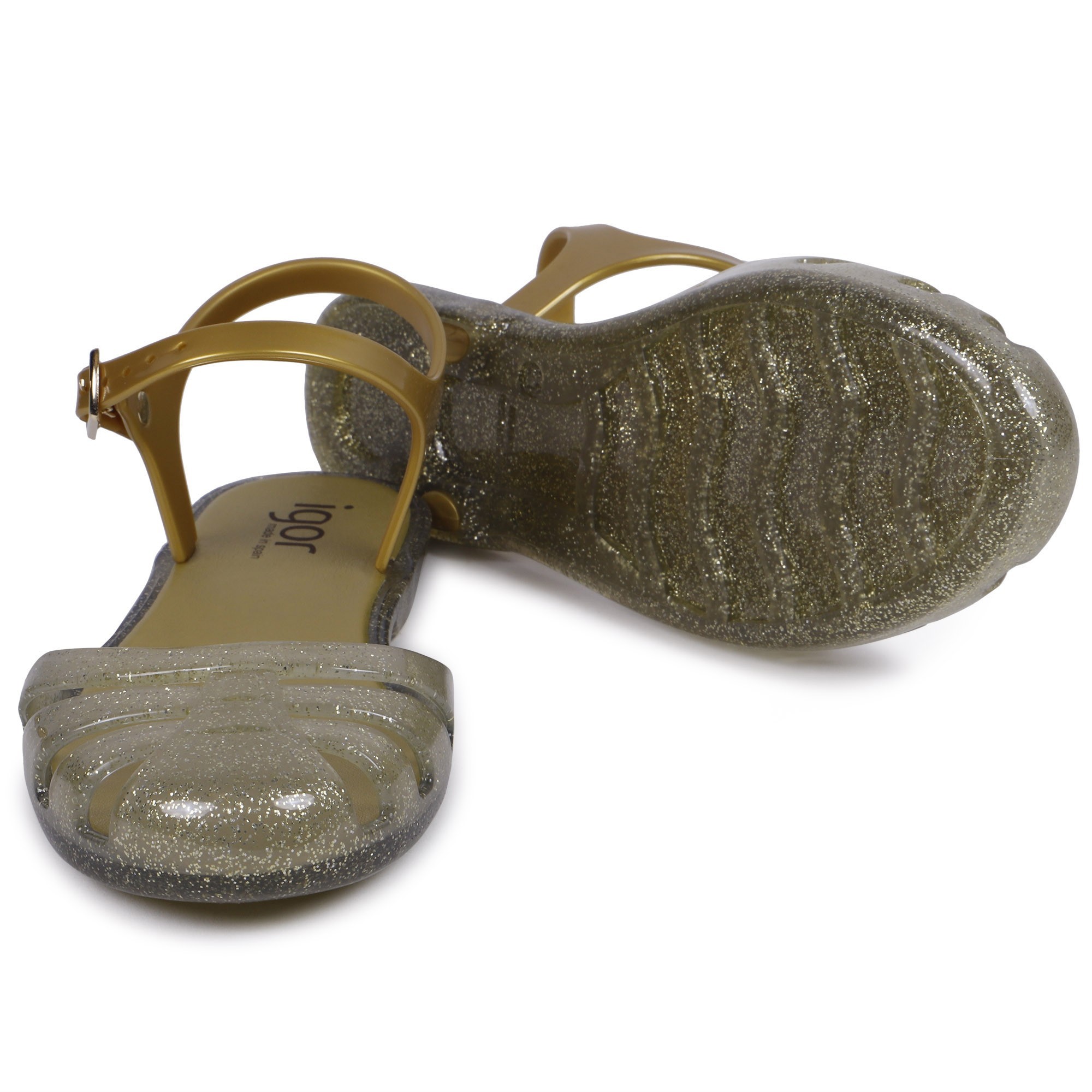 gold jelly flip flops
